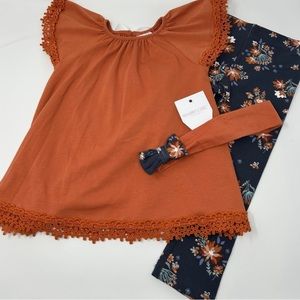 Shabby Chic 2 Pc Girls Rust/Blue Pant Set w/ Matching‎ Headband 24M NWT